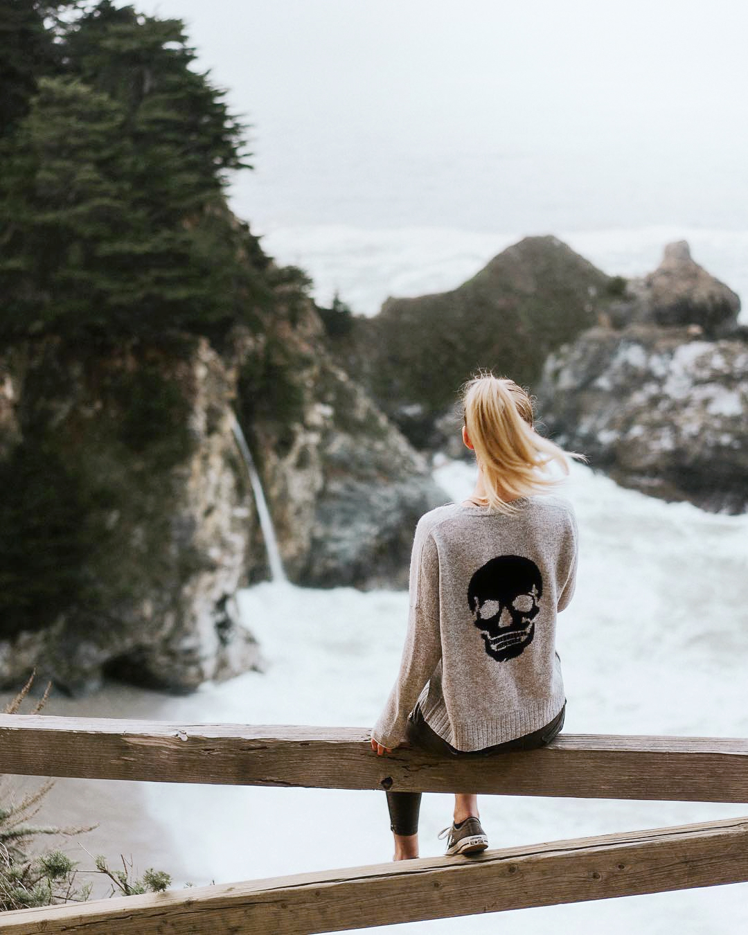 Girl at McWay Falls Overlook in Big Sur California